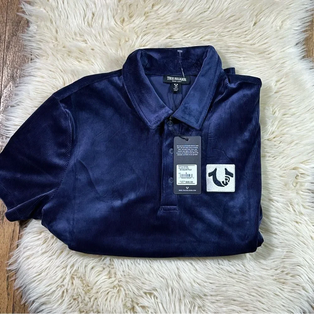 True Religion Deep Blue Velour Polo Shirt